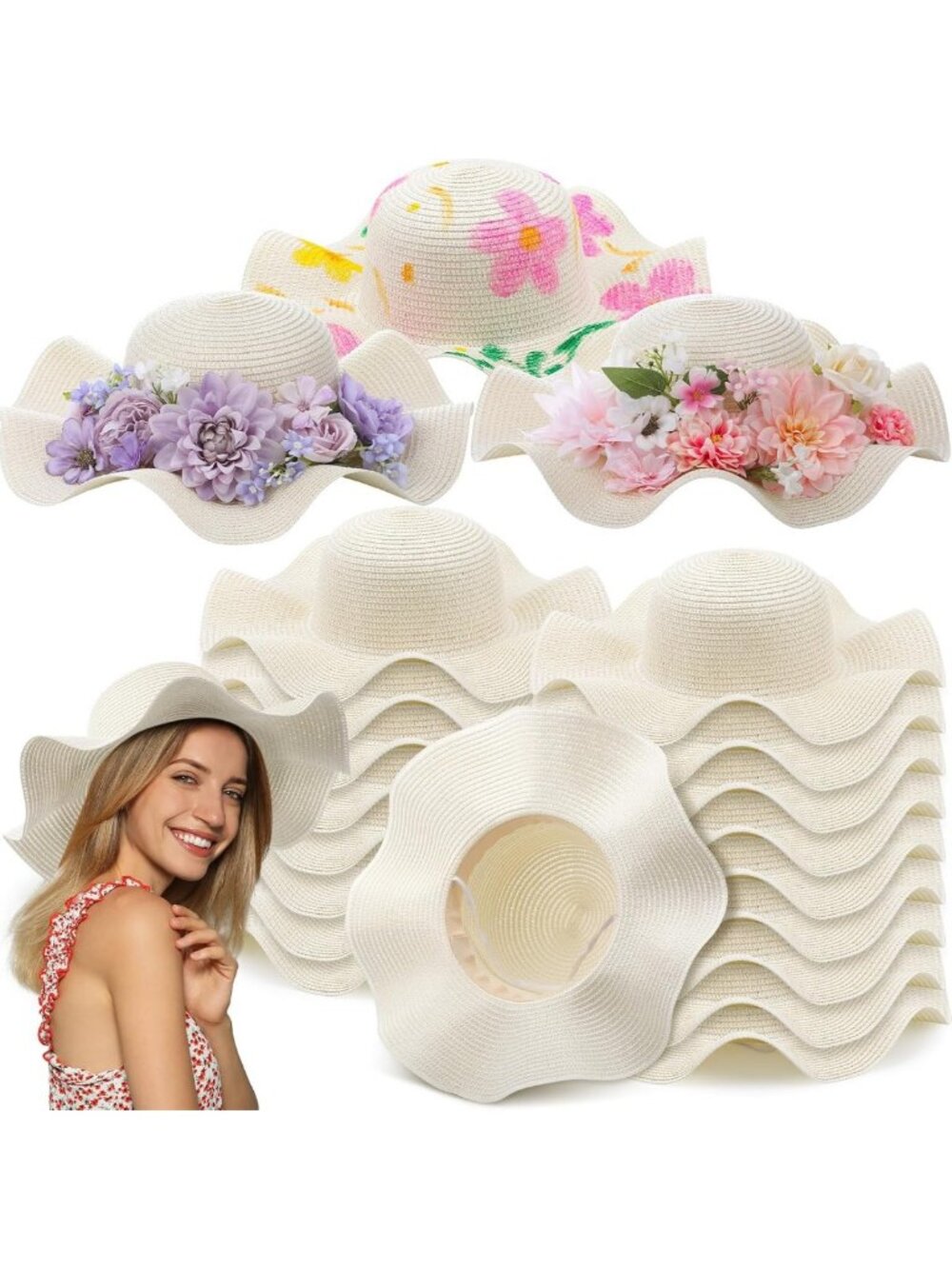 18 Pcs DIY Beach Sun Hats for Women - Creative Art & Painting Party Supplies